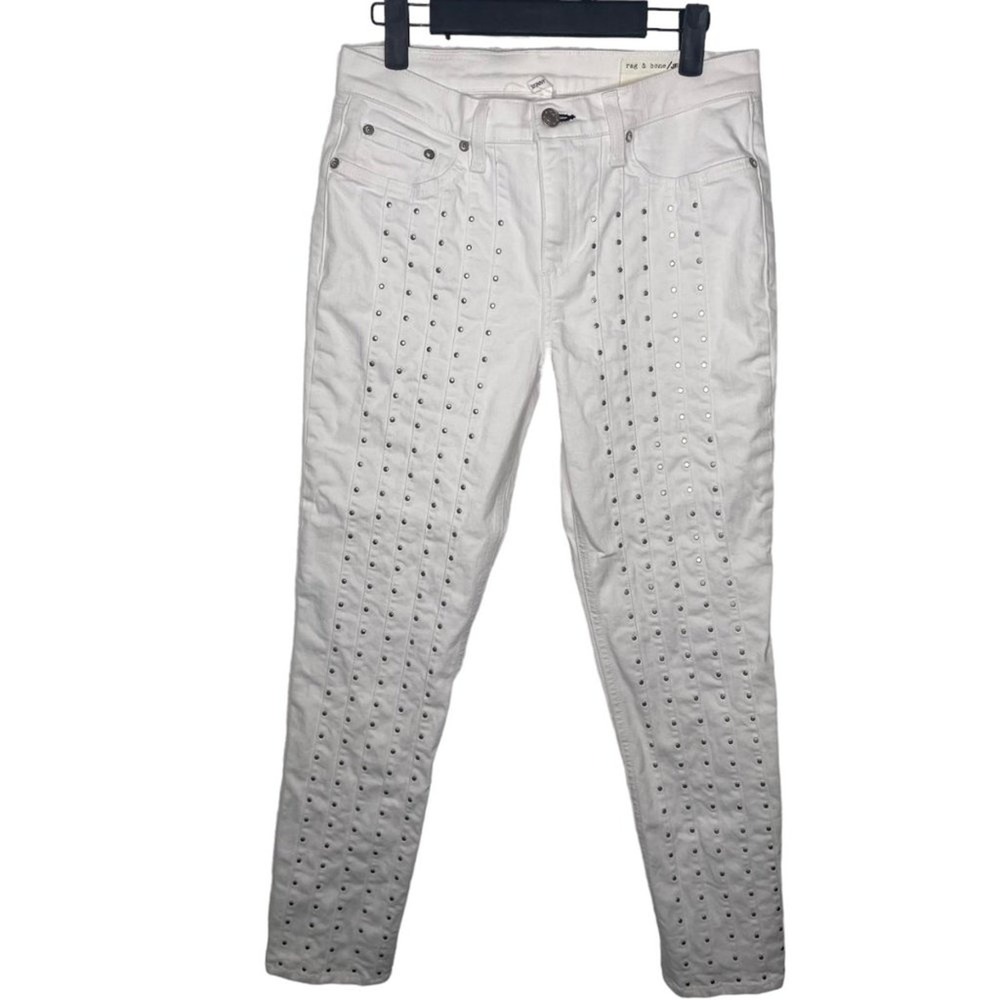 Rag & Bone JEAN White Studded Skinny Jeans Womens 29 Silver Stud Embellished